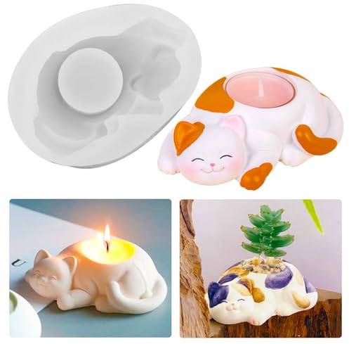 Silikonform Kerzenhalter Beton Gießform Katze Silikonform Teelicht Gießform Tiere Kerzenständer Silikon 3D Kätzchen Teelichthalter Epoxidharz Form für Kerzen Sukkulenten Blumentopf Haus Dekoration