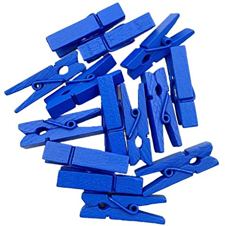 lmoikesz Lot de 100 pinces à linge en bois de 35 mm pour carte d'artisanat de mariage, pinces à suspendre pour photo, pince de bureau, décoration, pince à linge, Bleu foncé