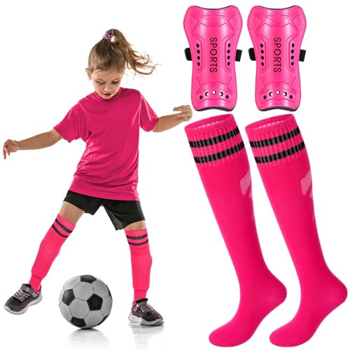 Syhood Soccer Shin Guards with Socks for Kids Age 3-15, S Size, Pink