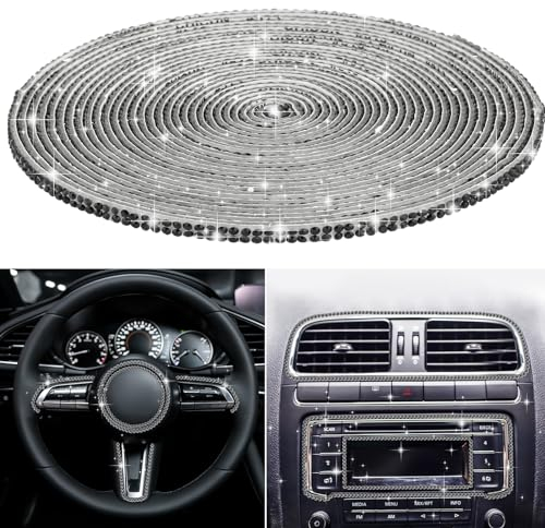 Amabro 5M Bling Auto Lenkrad Dekoration Innenzubehör, Innen Kristall Aufkleber Autozubehör für Frauen Strass Auto Zubehör Selbstklebend Diamant Aufkleber für Auto Klimaanlage