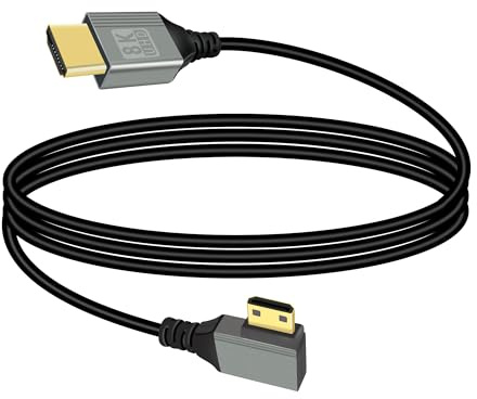 RIIEYOCA Cable Mini HDTV a HDTV 2.1 8K@60Hz 48Gbps con curvatura de 90 grados hacia la izquierda, compatible con ordenadores portátiles, videocámaras, etc. (a la izquierda, 1M)