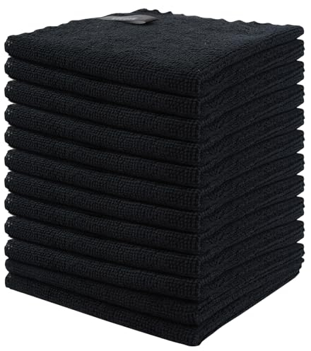 VIVOTE Microfibre Cleaning Cloths, Reusable Dish Cloths for Washing up, Kitchen Cloth, Microfibre Kitchen Dish Cloth, Multi-functional Dust-proof Cloth 25cm X 25cm, 12 Pieces (Black)