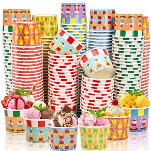 Cididu 240 Pack Paper Ice Cream Cups, 8 Oz Disposable Dessert Snack Bowls, Parties Suppliers Treat Cups for Hot and Cold Food, Soup, Sundae, Fruits, Frozen Yogurt, Summer Birthday Party Picnic