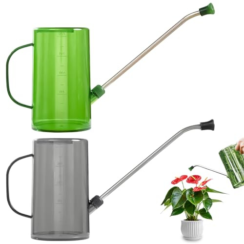 2er Pack Langer Auslauf Gießkanne 1L mit Edelstahl Ausguss - Klare Pflanzengießkanne für Garten, Zimmerpflanzen, Blumen, Sukkulenten