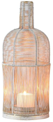 Boho Windlicht-Laterne Preston groß aus Metall in Weiß Gold 32 cm
