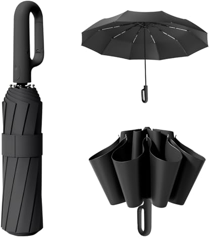 Oziral Regenschirm 10 Rippen Taschenschirm Sturmfest Taschenschirm Wasserdichter Sonnenschirm Verbesserte Rippen C-förmiger Griff Kompakt und Tragbar Auto Open Close Regenschirm Erwachsene und Kinder