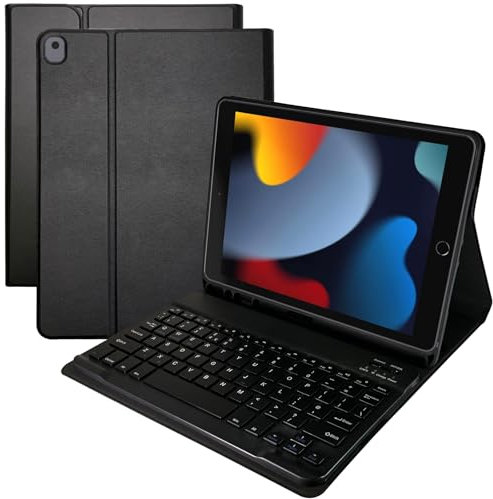 CofunKool Keyboard Case for iPad 9th Generation 10.2 2021, Case with QWERTY Layout Detachable Wireless Keyboard for iPad 8th Gen 2020, 7th Gen 2019, Air 3, Pro 10.5 2017, Black