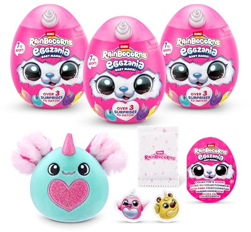 Rainbocorns Eggzania Baby Mania de ZURU, Peluche Sorpresa al desenvolver con Animal de Peluche, niña. (3 Pack)