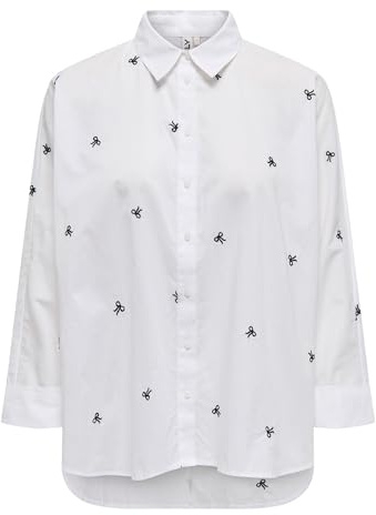 ONLY Onlnew Lina Grace Camicetta da Donna a Maniche Lunghe, Tinta Unita con Fiocchi Ricamati, Arco Nero Brillante, S