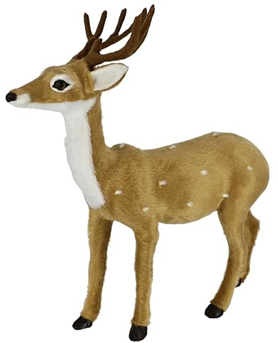 Tierfigur REH aus Kunstfell Realistisches Waldtier Statue Ornamente niedliches Pelz Plüschtier Wald-Pelztier Weihnachtsdeko Winterdeko, Rehbock