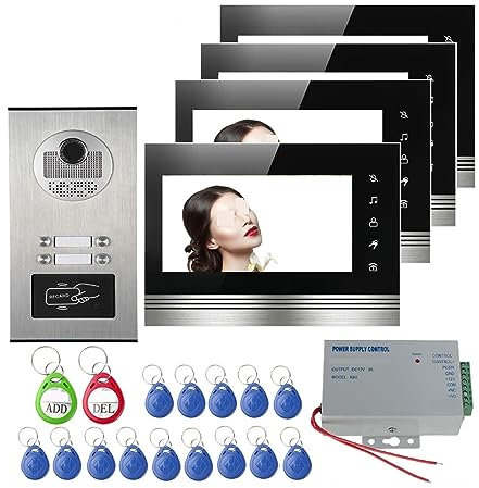 ZXLPHAZ Wired Home 7inch Color Monitors Apartment Wired Video Door Phone RFID HID Card Audio Visual Intercom System Easy Installation (Size : 530-V70C-4) (530V70K4)