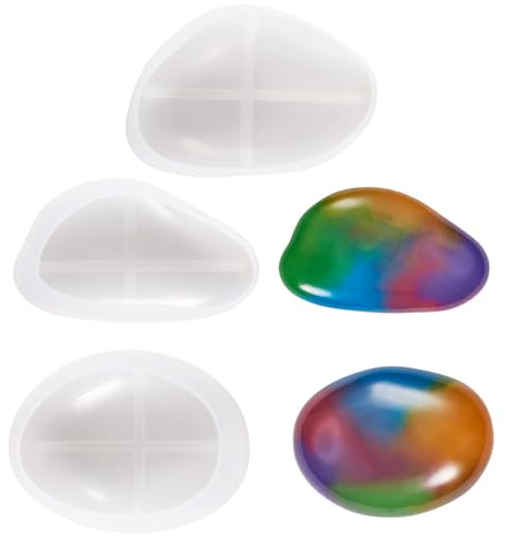 Cheriswelry 3 PCS Cobblestone Round Stone Silicone Molds Oval Flat Back Pebble Casting Resin Casting Mould for Home Decor Baking Mousse Cake Candle Soap Making