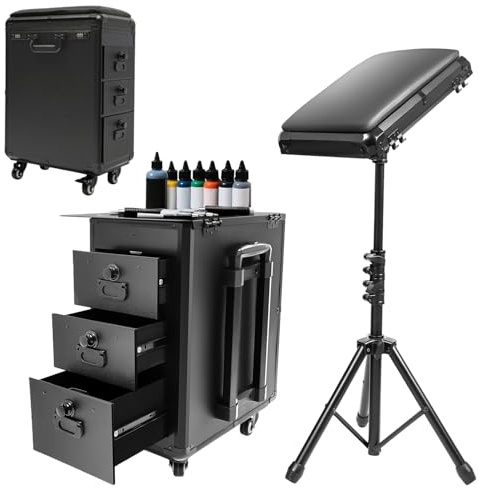 BRRIDE Valigetta cosmetica trolley con supporto braccioli, valigetta trucchi 3 cassetti serratura combinazione, banco lavoro, tatuaggio tavolo bellezza stand estetista