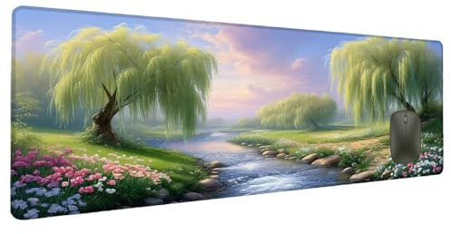 Mauspad XXL 900x400mm GrüN Mousepad Groß Schreibtischunterlage Landschaft, Gaming Mauspad Gadgets Schreibtisch Zubehör, Wasserdicht Mouse Pad Rutschfeste Vernähte Kanten Verbessert Geschwindigkeit T-1