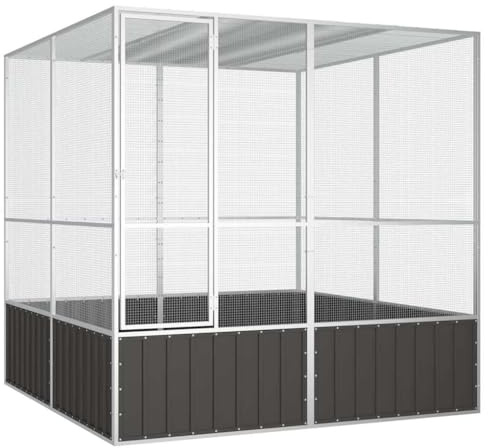 Emmtore Jaula de Pájaros Aves Pajareras Casita Acero Galvanizado Antracita 213.5 x 217.5 x 211.5 cm