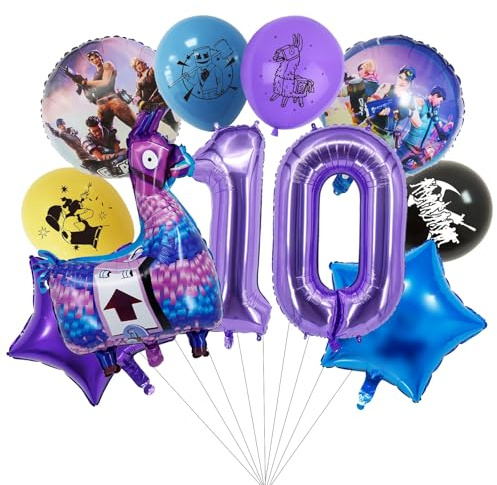 Gaming Party Geburtstag Deko 10 jahre, Gaming Luftballons und Ballon Geburtstag Deko Themenparty Junge, Nummer 10 Ballons Kindergeburtstag Deko Latexballon und Folienballons für Party Dekoration