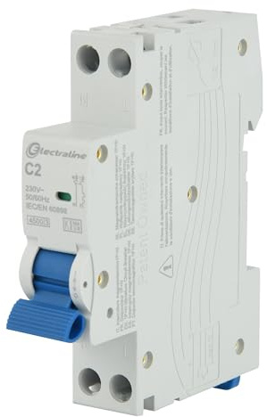 Electraline 87000 Disjoncteur 2A, courbe C (protection optimale contre les surintensités et les courts-circuits), 1P+N, 4.5kA, 240V, certifié CE, KEMA-KEUR et UKCA