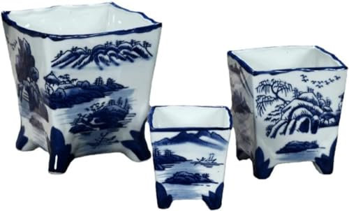 Blumentopf im chinesischen Stil, fleischig, Keramik, blau-weißer Porzellan-Blumentopf, klassisch, L ()