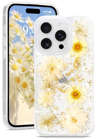 L-FADNUT Kompatibel med iPhone 16 Pro Max, fodral, torkade blommor, transparent mobiltelefonfodral för kvinnor, flickor, blommigt skyddande skal, mjukt silikon, stötdämpande fodral för iPhone 16 Pro