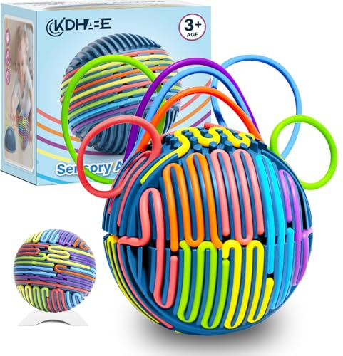 Sensorik Activity Ball für Kinder & Erwachsene, 24 Bunte Silikonstreifen & Display-Ständer, Fidget Toy Spielzeug, Autismus/ADHS Sensory Ball mit integrierter Aufbewahrung