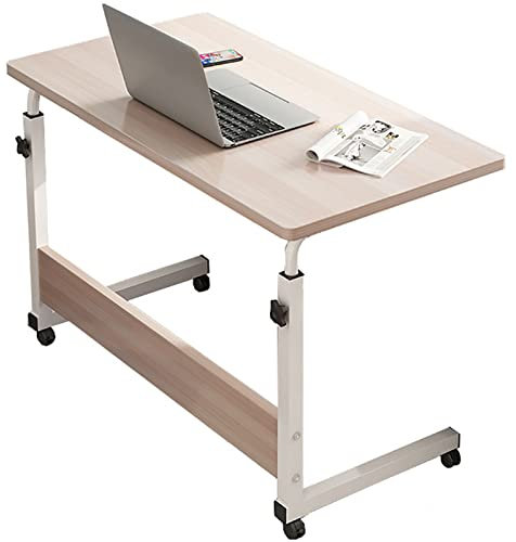 Table de lit mobile à roulettes réglable en hauteur avec plateau portable pour petits espaces (81,3 x 61 cm, couleur bois)