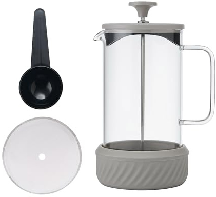 La Cafetière 'Zero' 8 Tassen Cafetière, lattefarbener Edelstahl No Mess French Press mit Borosilikatglasbecher, abnehmbarer Boden zur Kaffeesatzentsorgung, in Geschenkverpackung, 1L