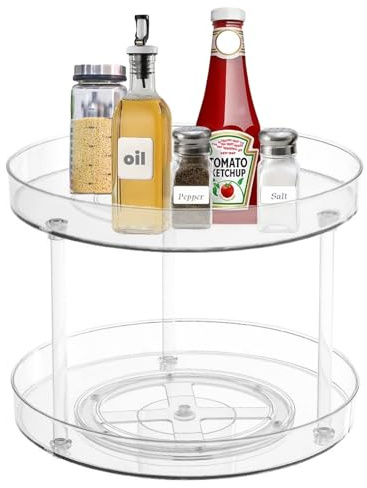 Double-Layer Lazy Susan Turntable Cupboard Organiser, Rotating Storage Organizer, Rotating spice rack Fridge turntable organiser, for Kitchen, Fridge, Pantry Cabinet, Refrigerator, Dressing table