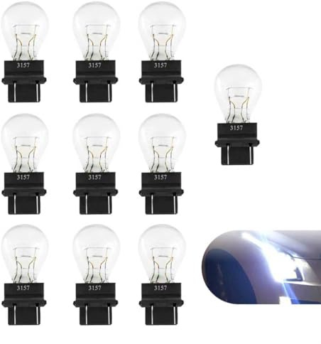CyperFair 10 PCS 3157 Miniature Car Halogen Brake & Turn Signal Bulbs – 12V 21/5W Waterproof Side Marker & Tail Lights, Universal Replacement for Trucks, SUVs, Cars (White)