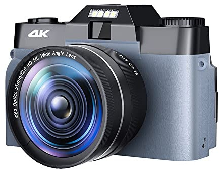 Appareil Photo numérique 48MP 3quot; Flip Screen 4K Selfile Camcorder Stream Macro Lens Enregistreur vidéo Photographie 16X Appareil Photo numérique Cadeau pour débutants(32G TF Card,with 2 Lens-03)