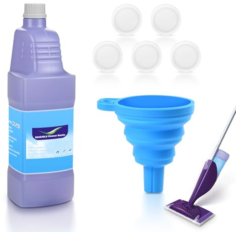 7 Pack Refillable Replacement Bottle for Flash® Power Spray Mop™,1.25L | Leak-Proof HDPE Cleaner Solution Refill Bottle with 5 Silicone Gaskets 1 Foldable Funnel Empty