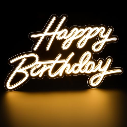 Operitacx Usb Powered Neon Sign Happy Birthday Led Light up Letter for Party Wall Decor with Soft Warm Led Lights and Pre-Drilled Holes for Easy Hanging or Table Display