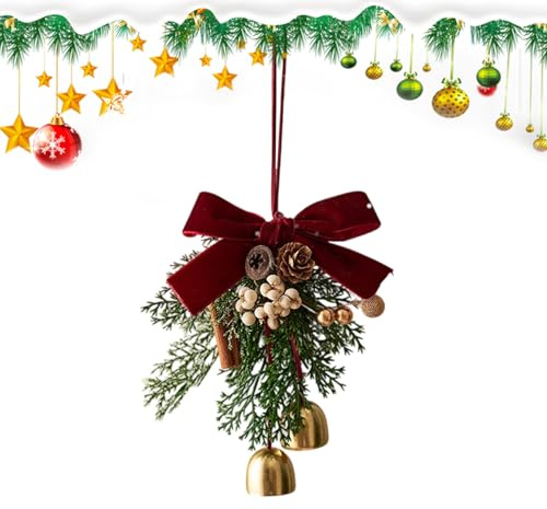 Corona per albero con campane, ghirlanda per , fiocchi natalizi con pigne e campane per ingresso, portico, esterno, parete, finestra, ,