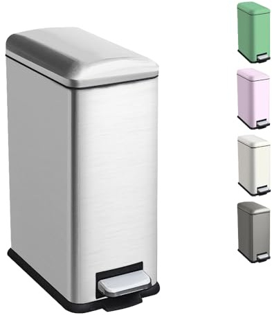 Ullege Mülleimer Bad 10L, Tretmülleimer Mit Inneneimer, Softclose, Silber | 10 Liter Badezimmer Mülleimer, Edelstahl Mit Deckel, Fingerabdruckfrei, Schmal, Für Badezimmer, Büro, Schlafzimmer