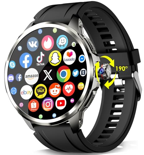 ODOROABA 2025 Montre Connectée 4G LTE - 1.75 AMOLED Smartwatch 3GB RAM 32GB ROM+2MP Caméra avec SOS, Fréquence Cardiaque, Vidéo Calling/WiFi/SIM Slot /1100mAh Montre Fitness pour Homme
