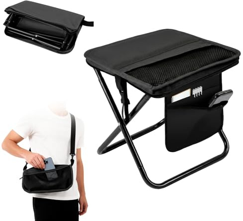 Qottmez QottmezKlappstuhl Faltbar 33×26,5×32 cm – Leichter Campinghocker bis 120 kg, Tragbarer Klapphocker mit Tasche, Campingstuhl Klappbar Leicht für Wandern, Angeln & Camping Erwachsene (Schwarz)