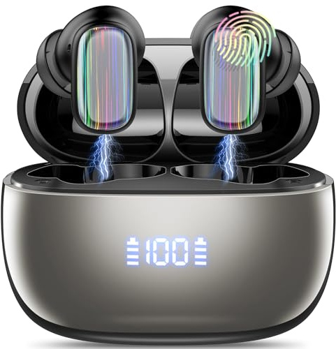 Cuffie Bluetooth 5.4, Mini Auricolari Bluetooth in Ear con Mic, Cuffie Wireless In Ear Stereo, IP7 Impermeabile Cuffiette Wirelesss, Cuffie Senza fili per iOS Android Nero Chiaro