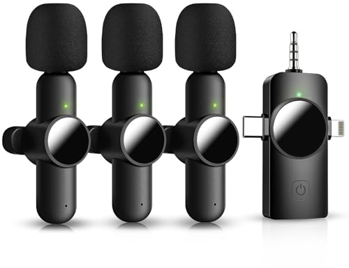 AWSENS 3 in 1 Mini Microphone,Wireless Lavalier Microphones for iPhone Android Camera USB-C,2.4G Ultra-Low Delay,Noise Reduction,Microphone Video Recording, Live Streaming (Black, 3microphone) (3) (3)