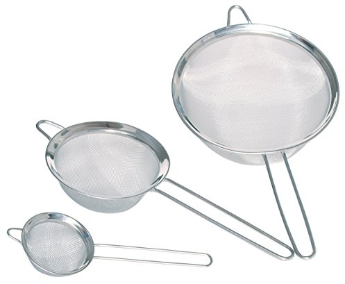 KitchenCraft 3-teiliges Küchensieb Set, Hochwertige Passiersieb mit Griff, Extra Großes Sieb für die Küche, Feinmaschige Seiher für Reis/Nudeln/Gemüse/Obst/Mehl, Silber Edelstahl, Ø 8, 14, 21cm