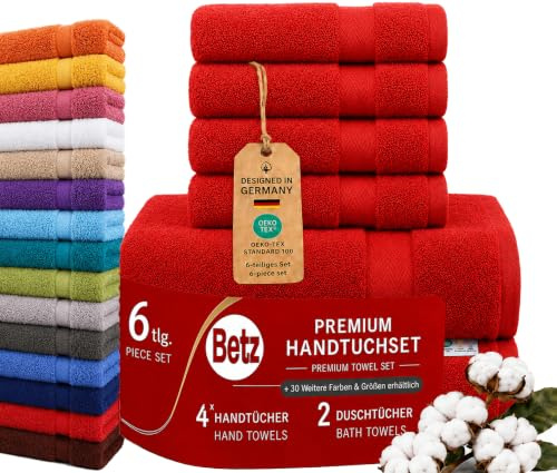 Betz 6er Handtuch Set Premium – 4 Handtücher 50x100 cm – 2 Duschtücher 70x140 cm - 100% Baumwolle – Frottee Handtücher für Bad, Gäste & Alltag – pflegeleicht & langlebig - Farbe rot