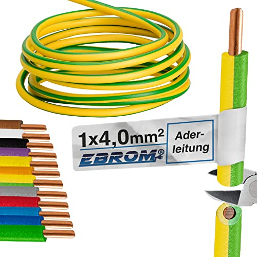 H07V-U Cable rígido de 4 mm², color verde/amarillo, a elegir desde 10 m hasta 50 m