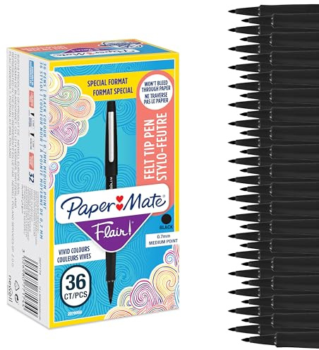 Paper Mate Flair Filzstifte | mittlere Spitze (0,7 mm) | Schwarz | 36 Stück