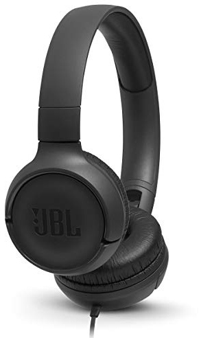 JBL Tune 500 - Wired on-ear headphones, JBL Pure Bass Sound, 1-button remote/mic, Tangle-free flat cable, Lightweight and foldable design, Ask Siri or Google Now (Black)