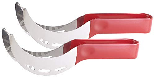 PEARL Wassermelonen-Schäler: 2er-Set 2in1-Wassermelonenschneider und Servierzange aus Edelstahl (Wassermelonen-Messer, Melonenschäler, Wassermelone)