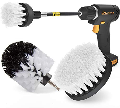 Holikme 4Pack Drill Brush Power Scrubber Cleaning Brush Extended Long Attachment Set All Purpose Drill Scrub Brushes Kit for Grout, Floor, Tub, Shower, Tile, Bathroom and Kitchen Surface White