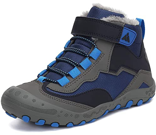Mishansha Chaussure Hiver Enfant Chaudes Bottes Neige Garçon Fille Bottine Hiver Antidérapantes Chaussures de Randonnée Bleu foncé,GR.27