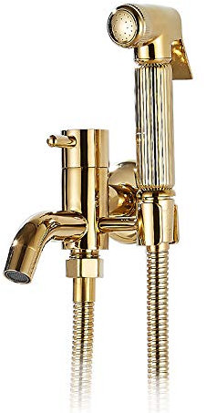 SHUGUANG Handheld Bidet Spruzzatore, Doccetta Bidet d'oro Kit Spruzzatore in Ottone Complete Bidet Set Montaggio a Parete Miscelatore Caldo e Freddo Kit Rubinetto con Acqua Calda e Fredda, Tubo
