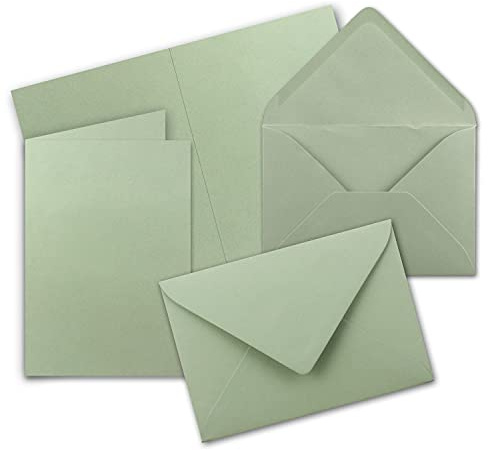25x Faltkarten Set DIN A5 in Eukalyptus Grün inkl. Umschlägen DIN C5 - blanko Klappkarten 14,8 x 21 cm - sehr formstabil - für Drucker geeignet - Marke: NEUSER FarbenFroh
