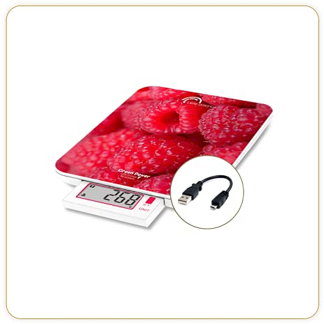 LITTLE BALANCE 8446 Slide 6 Framboises USB Balance de cuisine, Verre trempé, 6 kilograms