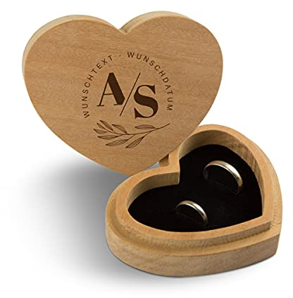 Hochzeit Ringbox Herz Ringkissen Ringschachtel individuell 10 x 8,5 cm Garapa Holz - Initialen Schnitt