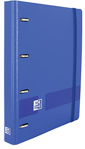 OXFORD Archivador 4 Anillas Plástico Polyfoam con Goma. Tamaño A4+, Pizarra Extraíble, Hoja de Pegatinas, Recambio con 5 Bandas Color y Cuadrícula 5x5. Oxford Live & Go, Azul